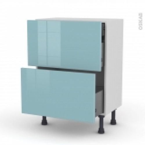 Meuble De Cuisine Casserolier Keria Bleu 2 Tiroirs 1 Tiroir A L Anglaise L60 X H70 X P37 Cm