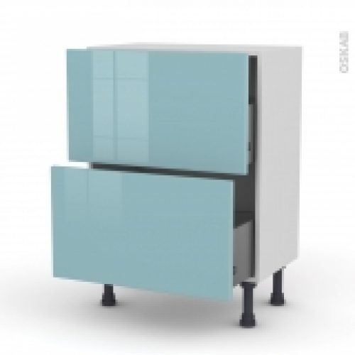 Meuble De Cuisine Casserolier Keria Bleu 2 Tiroirs L60 X H70 X P37 Cm