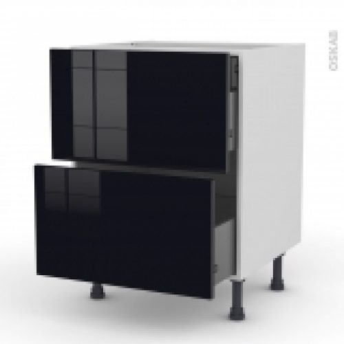 Meuble De Cuisine Casserolier Keria Noir 2 Tiroirs 1 Tiroir A L Anglaise L60 X H70 X P58 Cm