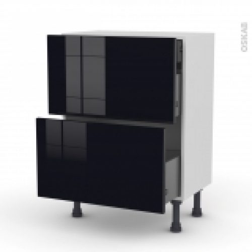 Meuble De Cuisine Casserolier Keria Noir 2 Tiroirs 1 Tiroir A L Anglaise L60 X H70 X P37 Cm