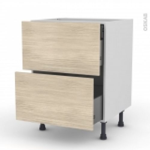 Meuble De Cuisine Casserolier Stilo Noyer Blanchi 2 Tiroirs 1 Tiroir A L Anglaise L60 X H70 X P58 Cm