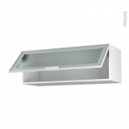 Meuble De Cuisine Haut Abattant Vitre Facade Blanche Alu 1 Porte L100 X H35 X P37 Cm Sokleo