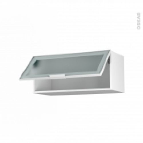 Meuble De Cuisine Haut Abattant Vitre Facade Blanche Alu 1 Porte L80 X H35 X P37 Cm Sokleo