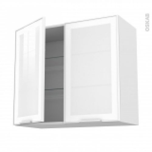 Meuble De Cuisine Haut Ouvrant Vitre Facade Blanche Alu 2 Portes L80 X H70 X P37 Cm Sokleo