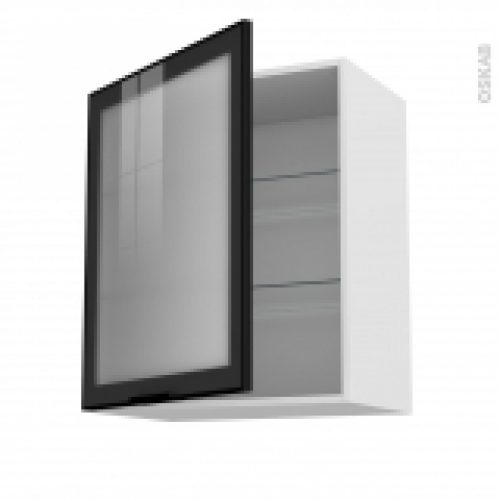Meuble De Cuisine Haut Ouvrant Vitre Facade Noire Alu 1 Porte L60 X H70 X P37 Cm Sokleo