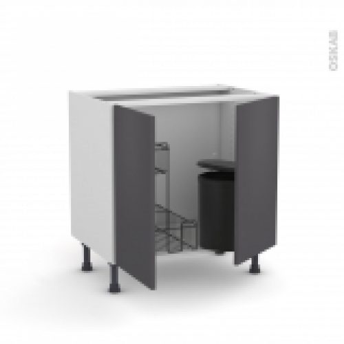 Meuble De Cuisine Sous Evier Ginko Gris 2 Portes Lessiviel Poubelle Ronde L80 X H70 X P58 Cm