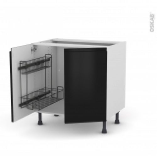 Meuble De Cuisine Sous Evier Ipoma Noir Mat 2 Portes Lessiviel Poubelle Ronde L80 X H70 X P58 Cm