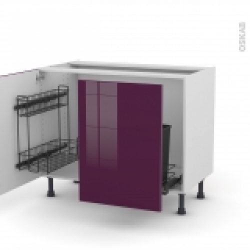 Meuble De Cuisine Sous Evier Keria Aubergine 2 Portes Lessiviel Poubelle Coulissante L100 X H70 X P58 Cm