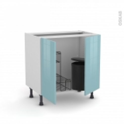 Meuble De Cuisine Sous Evier Keria Bleu 2 Portes Lessiviel Poubelle Ronde L80 X H70 X P58 Cm
