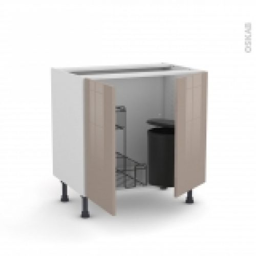 Meuble De Cuisine Sous Evier Keria Moka 2 Portes Lessiviel Poubelle Ronde L80 X H70 X P58 Cm