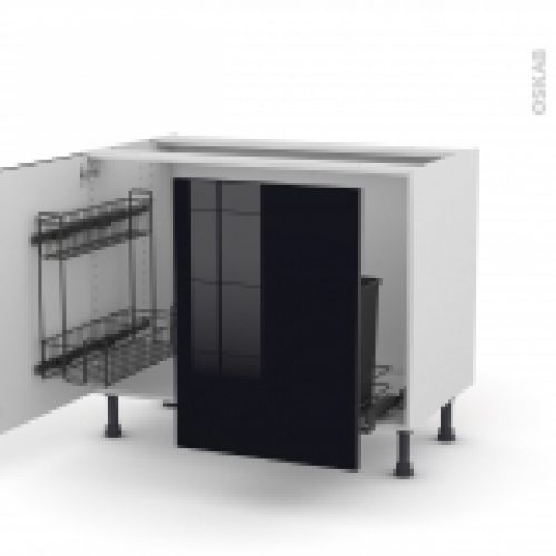 Meuble De Cuisine Sous Evier Keria Noir 2 Portes Lessiviel Poubelle Coulissante L100 X H70 X P58 Cm