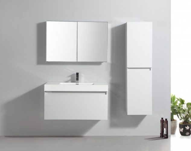 Meuble de salle de bain A1000, blanc, vasque, meuble sous vasque et meuble mural