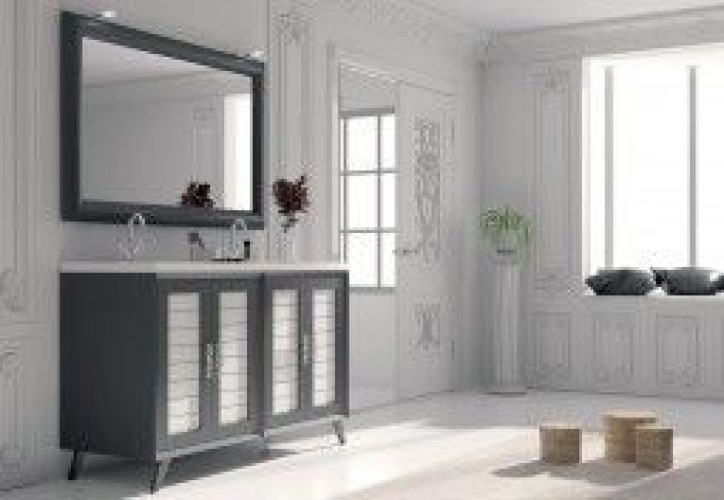 Meuble de Salle de Bain avec Plan Double Vasque et Miroir – Vintage 42