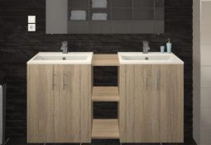 Meuble de Salle de Bain Double Vasque en Bois 120 cm – Lime