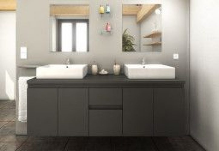 Meuble de Salle de Bain Double Vasque en Bois Gris + 2 Miroirs Cologne