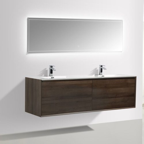 Meuble de salle de bain Freya 1900 effet bois brun foncé  – tiroirs avec éclairage LED