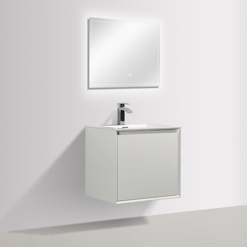 Meuble de salle de bain Freya 600 en blanc brillant – tiroir avec éclairage LED – Miroir en option