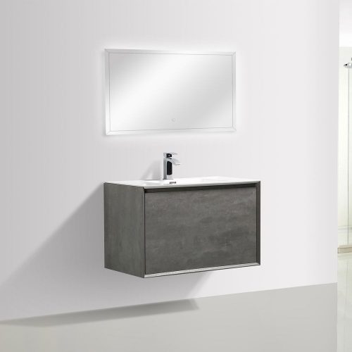 Meuble de salle de bain Freya 900 gris effet béton tiroir avec éclairage LED – Miroir en option