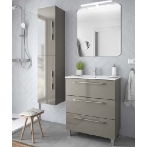 Meuble de salle de bain FUSSION LINE 900 taupe brillant 3 tiroirs – SALGAR 26569