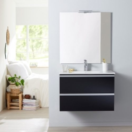 Meuble de salle de bain à suspendre noir…