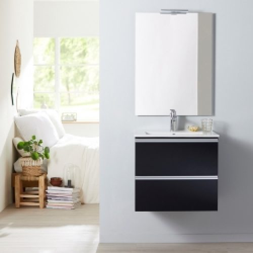 Meuble de salle de bain à suspendre noir…