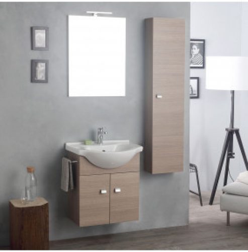 MEUBLE DE SALLE DE BAIN SUSPENDU 58+31 CM AVEC COLONNE EN CHÊNE FUMÉ