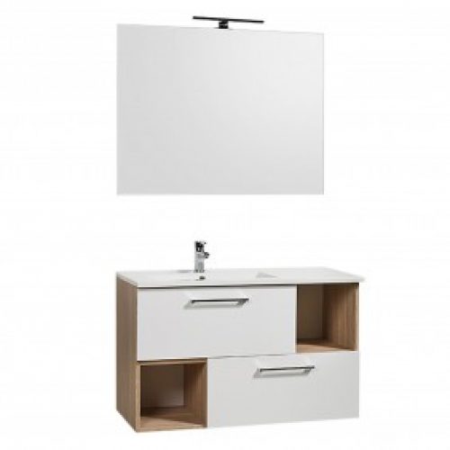 Meuble de salle de bains – et miroir 90 cm – Mino – chêne naturel