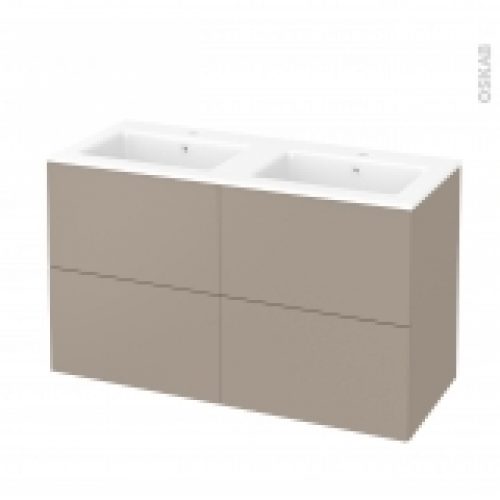 Meuble De Salle De Bains Plan Double Vasque Naja Ginko Taupe 4 Tiroirs Cotes Decors L1205 X H715 X P505 Cm