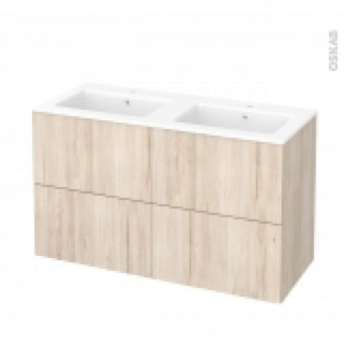 Meuble De Salle De Bains Plan Double Vasque Naja Ikoro Chene Clair 4 Tiroirs Cotes Decors L1205 X H715 X P505 Cm