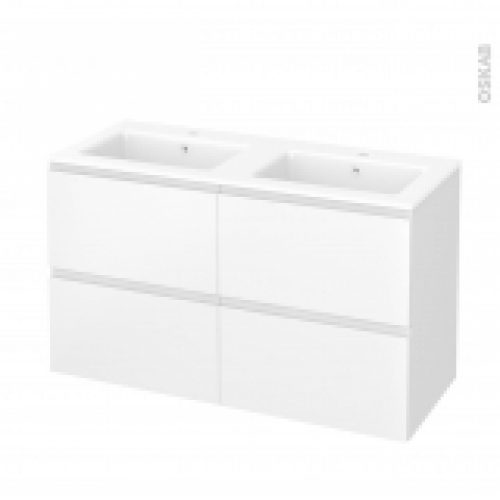 Meuble De Salle De Bains Plan Double Vasque Naja Ipoma Blanc Mat 4 Tiroirs Cotes Decors L1205 X H715 X P505 Cm