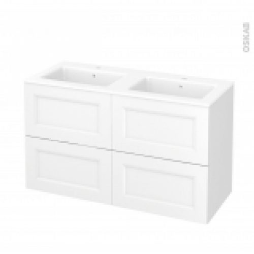 Meuble De Salle De Bains Plan Double Vasque Naja Static Blanc 4 Tiroirs Cotes Decors L1205 X H715 X P505 Cm
