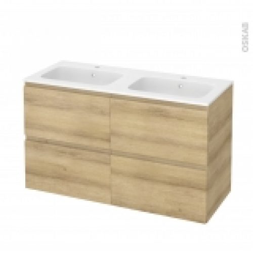 Meuble De Salle De Bains Plan Double Vasque Rezo Ipoma Chene Naturel 4 Tiroirs Cotes Decors L1205 X H715 X P505 Cm