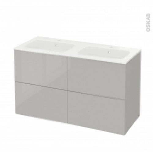Meuble De Salle De Bains Plan Double Vasque Rezo Ivia Gris 4 Tiroirs Cotes Decors L1205 X H715 X P505 Cm