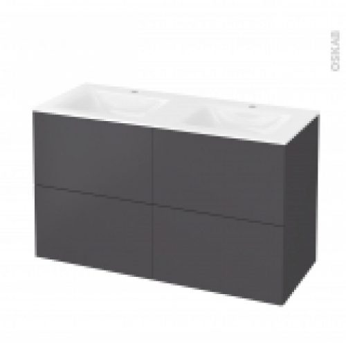 Meuble De Salle De Bains Plan Double Vasque Vala Ginko Gris 4 Tiroirs Cotes Decors L1205 X H712 X P505 Cm