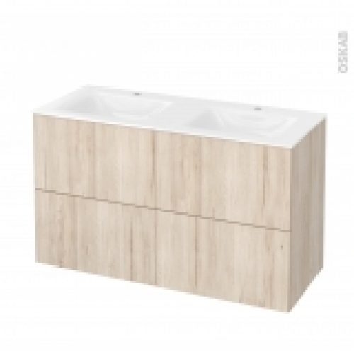 Meuble De Salle De Bains Plan Double Vasque Vala Ikoro Chene Clair 4 Tiroirs Cotes Decors L1205 X H712 X P505 Cm