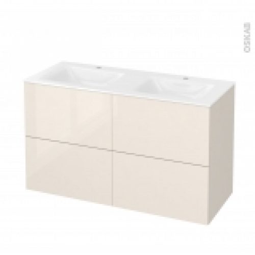 Meuble De Salle De Bains Plan Double Vasque Vala Keria Ivoire 4 Tiroirs Cotes Decors L1205 X H712 X P505 Cm