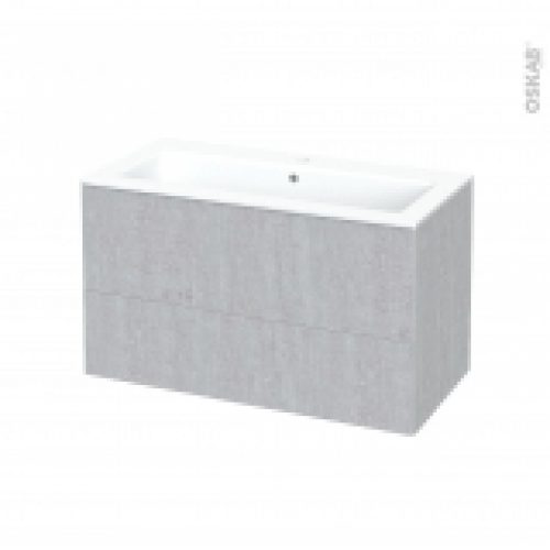 Meuble De Salle De Bains Plan Vasque Naja Hoda Beton 2 Tiroirs Cotes Decors L1005 X H585 X P505 Cm