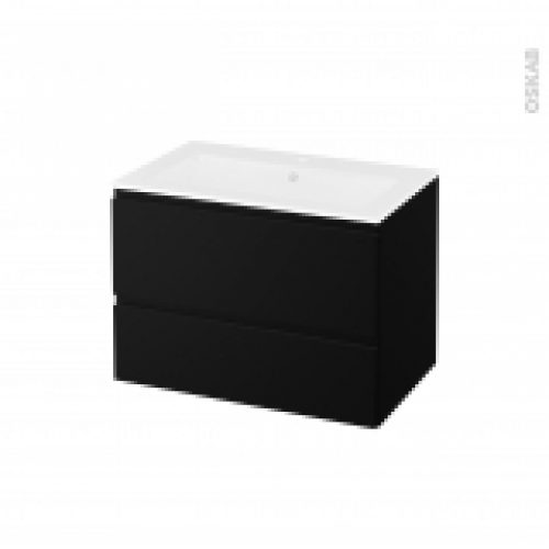 Meuble De Salle De Bains Plan Vasque Naja Ipoma Noir Mat 2 Tiroirs Cotes Decors L805 X H585 X P505 Cm