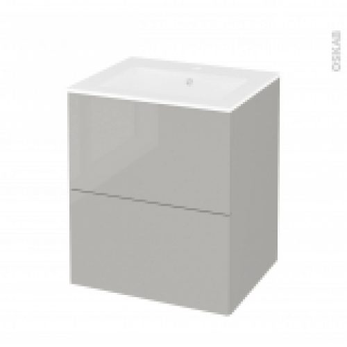 Meuble De Salle De Bains Plan Vasque Naja Ivia Gris 2 Tiroirs Cotes Decors L605 X H715 X P505 Cm