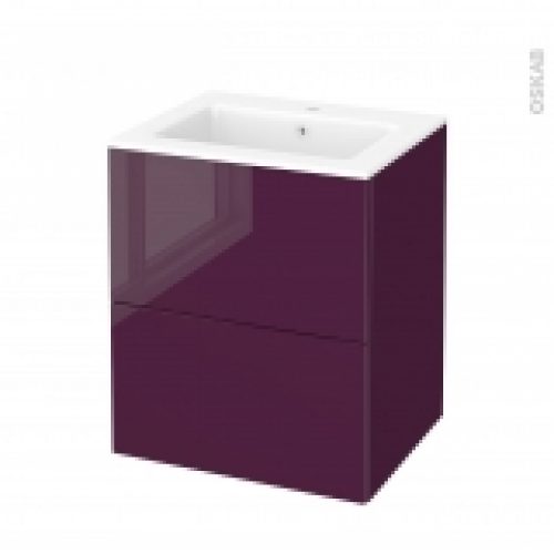 Meuble De Salle De Bains Plan Vasque Naja Keria Aubergine 2 Tiroirs Cotes Decors L605 X H715 X P505 Cm