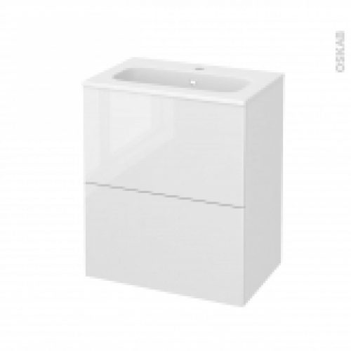 Meuble De Salle De Bains Plan Vasque Rezo Bora Blanc 2 Tiroirs Cotes Decors L605 X H715 X P405 Cm