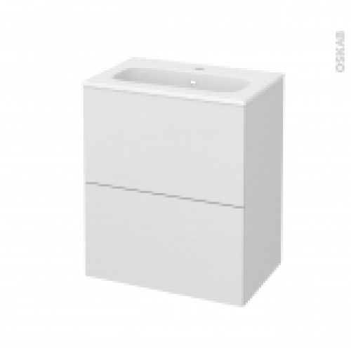 Meuble De Salle De Bains Plan Vasque Rezo Ginko Blanc 2 Tiroirs Cotes Decors L605 X H715 X P405 Cm