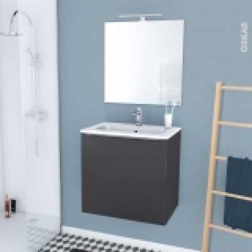 Meuble De Salle De Bains Plan Vasque Rezo Ginko Gris 1 Porte Cotes Decors L605 X H585 X P405 Cm