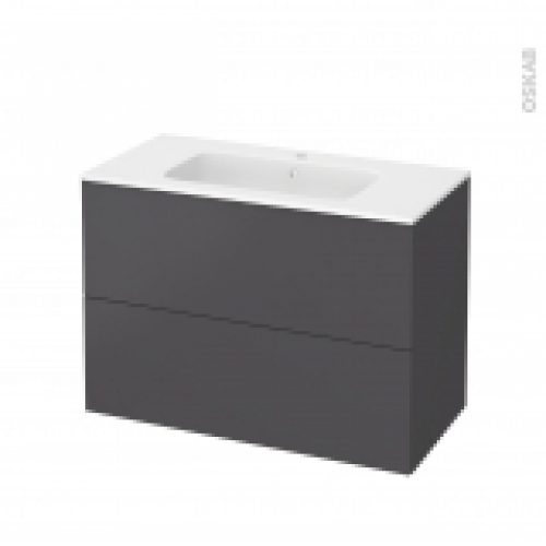 Meuble De Salle De Bains Plan Vasque Rezo Ginko Gris 2 Tiroirs Cotes Decors L1005 X H715 X P505 Cm
