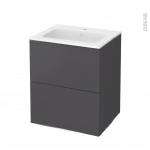 Meuble De Salle De Bains Plan Vasque Rezo Ginko Gris 2 Tiroirs Cotes Decors L605 X H715 X P505 Cm