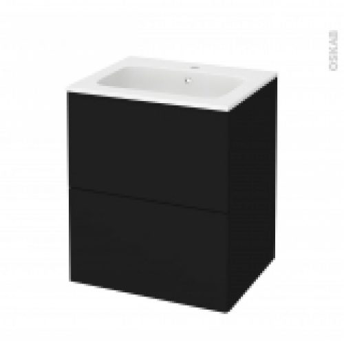 Meuble De Salle De Bains Plan Vasque Rezo Ginko Noir 2 Tiroirs Cotes Decors L605 X H715 X P505 Cm