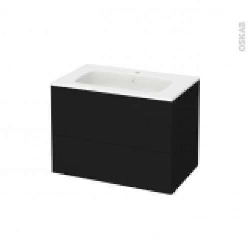 Meuble De Salle De Bains Plan Vasque Rezo Ginko Noir 2 Tiroirs Cotes Decors L805 X H585 X P505 Cm
