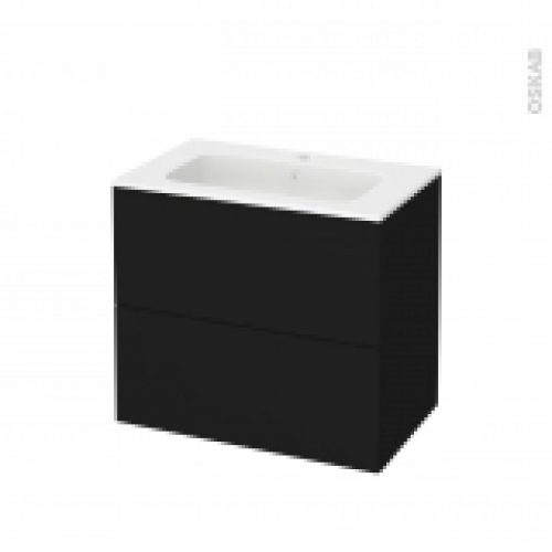 Meuble De Salle De Bains Plan Vasque Rezo Ginko Noir 2 Tiroirs Cotes Decors L805 X H715 X P505 Cm