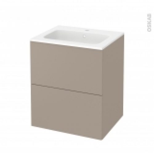 Meuble De Salle De Bains Plan Vasque Rezo Ginko Taupe 2 Tiroirs Cotes Decors L605 X H715 X P505 Cm