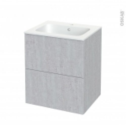 Meuble De Salle De Bains Plan Vasque Rezo Hoda Beton 2 Tiroirs Cotes Decors L605 X H715 X P505 Cm
